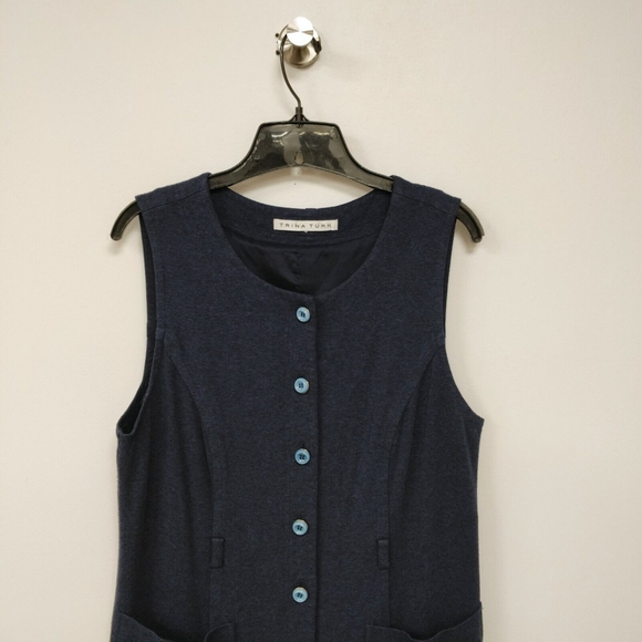 TRINA TURK Sleeveless Knit Dress Button Up Front Blue NO SIZE TAG 36.5" Chest M? - Picture 3 of 10